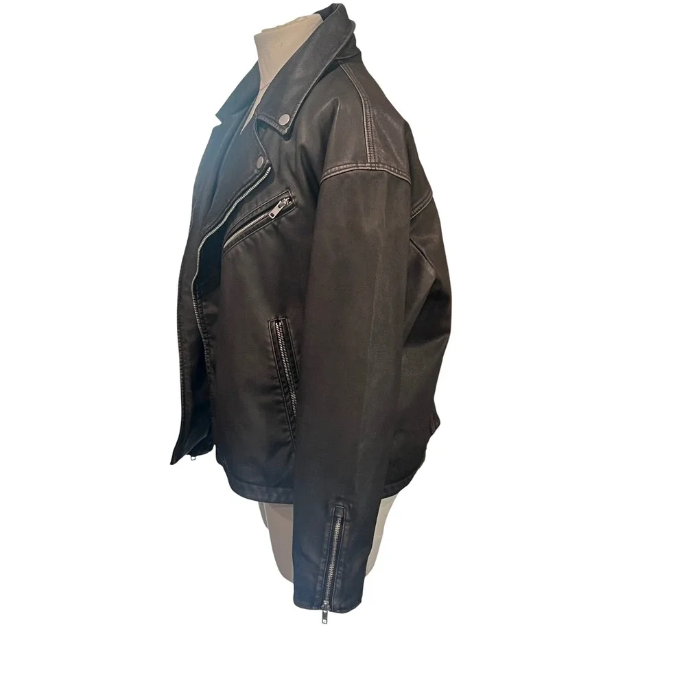 Abercrombie Fitch Black Vegan Leather Cropped Biker Moto Jacket Edgy Y2K XL